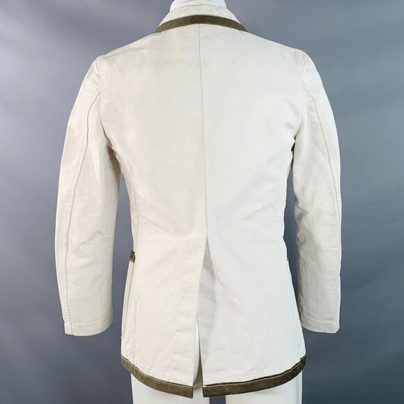 Size M Regular Beige Olive Cotton Linen Notch Lapel Sport Coat - Picture 4 of 11